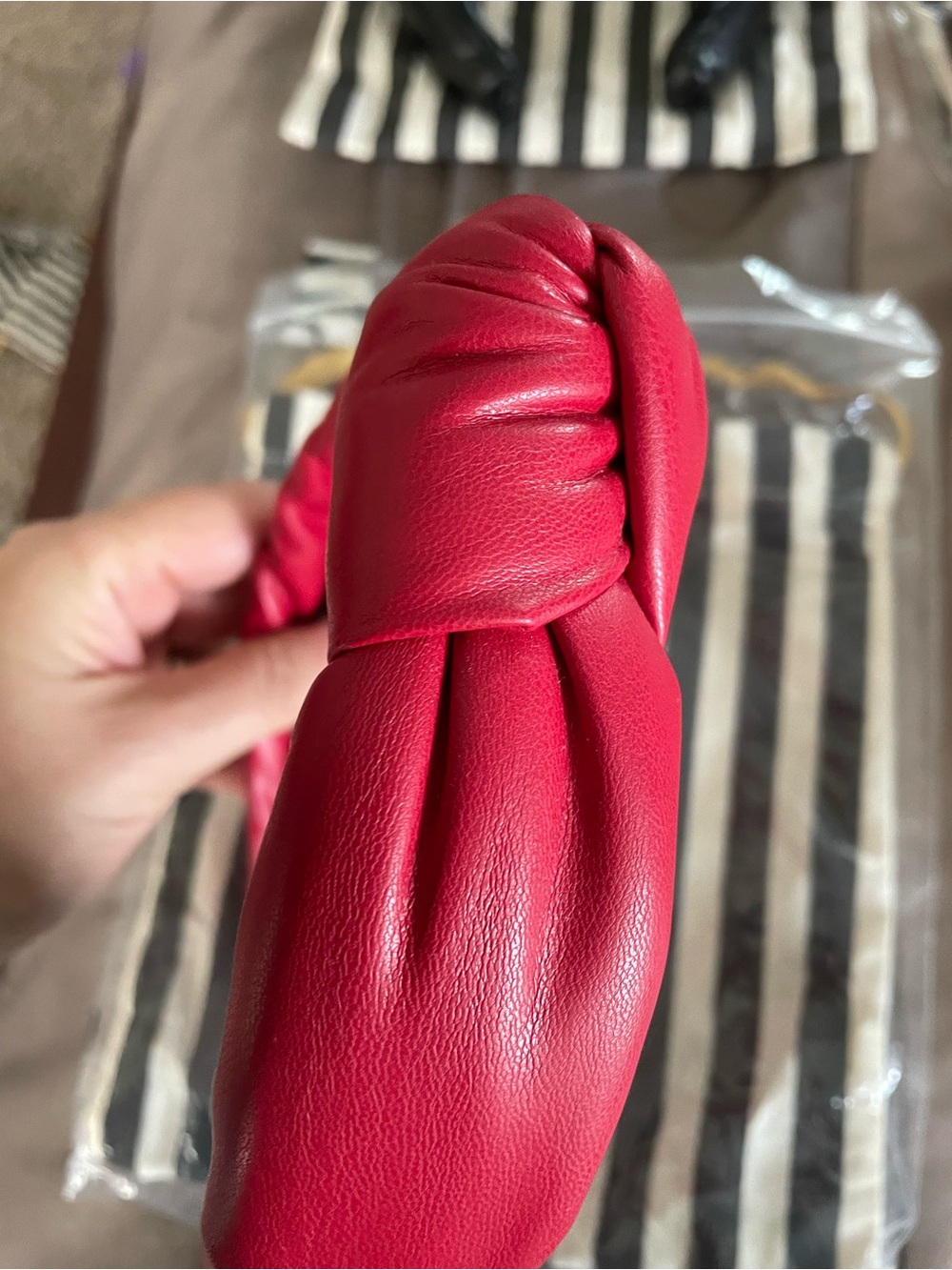 Lele Sadoughi Red Knotted Leather Headband